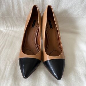 Zara Women's Black and Tan Colorblock Heels 37 block heel